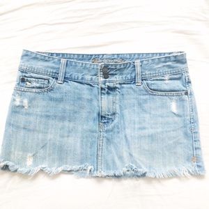 Distressed denim skirt